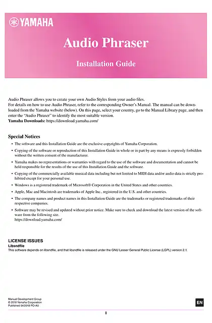 yamaha雅马哈Audio Phraser Installation Guide